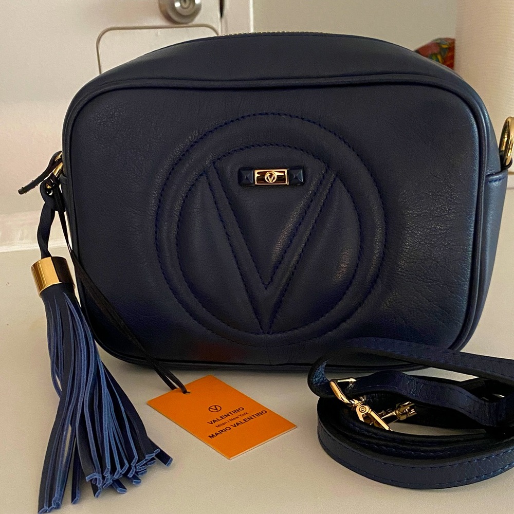 Valentino by Mario Valentino MIA Signature Genuine leather deep blue crossbody - Picture 2 of 14